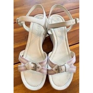 Bally Leather Platform Sandals White & Purple Multi Strap Size 40 EU / 9.5 US
